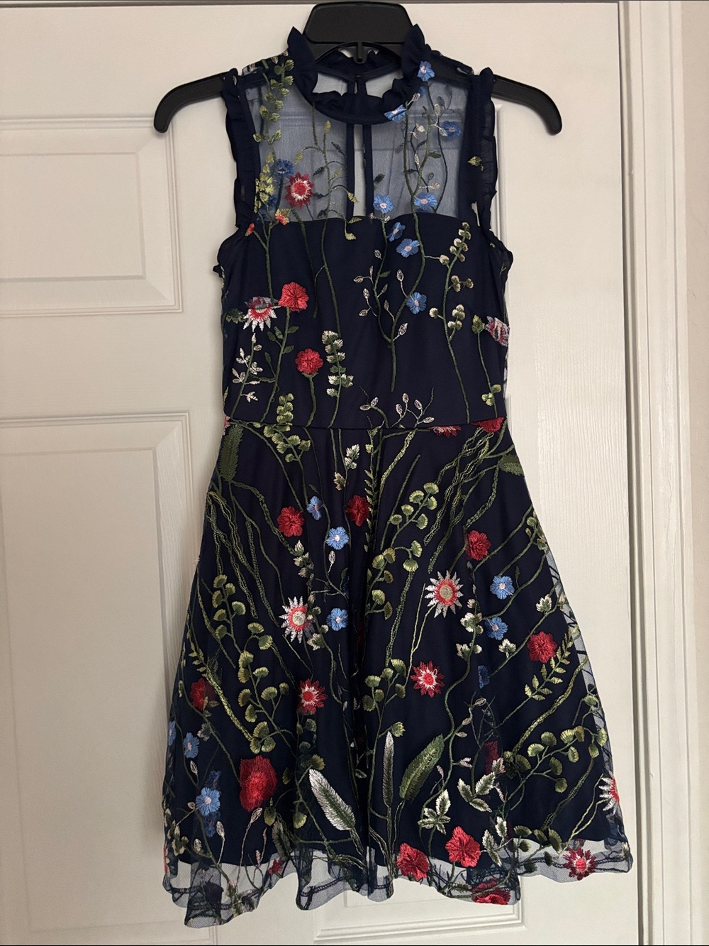 City Studio Navy Floral Embroidered Sleeveless Dress